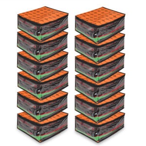 Printed Nonwoven Single Clothes Storage Bag  Wardrobe Organizer with 3-Side Transparent for Lehenga, Suit, Dress & Accessories