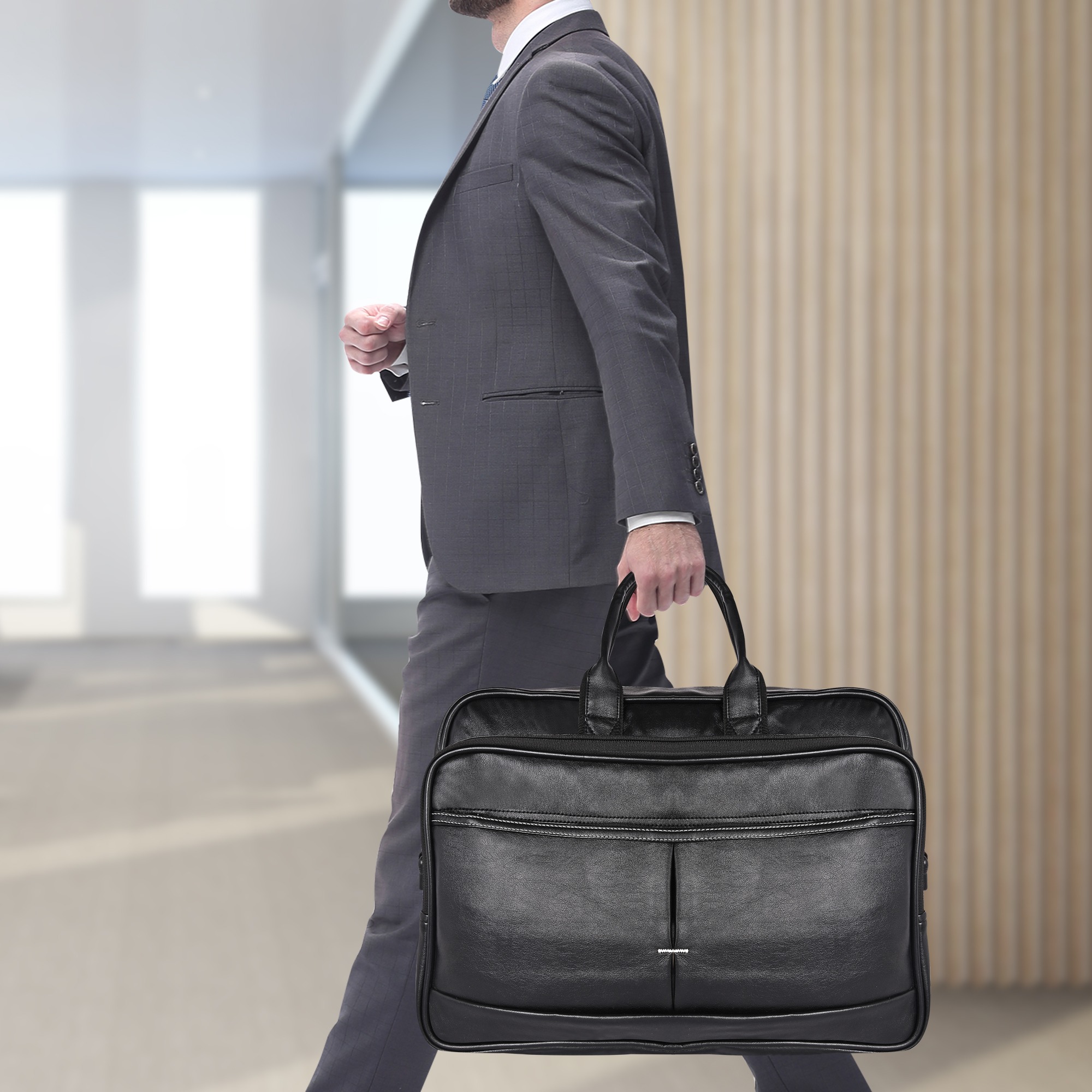 side view. two young businessmen stepping forward.